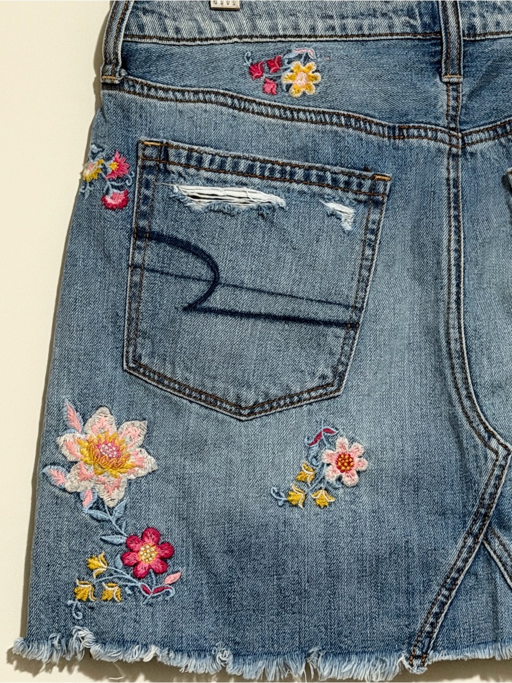 American Eagle Outfitters Embroidered Blue Denim Mini Skirt - Picture 8 of 9